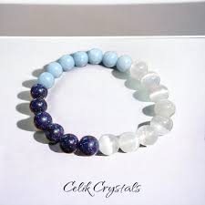 Angelite Bracelet, Selenite Bracelet, Blue Sandstone Bracelet Combination  Natural Stone Chakra Bracelet for Women or Men
