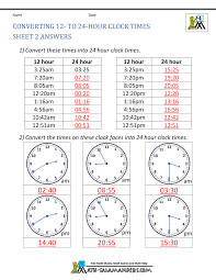 The 12 hour time format does not distinguish clearly between the end of a day and the beginning of the other. 24 Hour Clock Conversion Worksheets