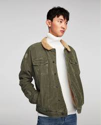 Veste En Velours Cotele Et Effet Mouton Denim Jacket With Fur Olive Denim Jacket Jackets