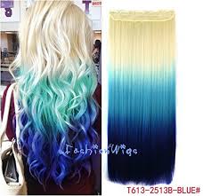 Fashionwigs Reusable White Blonde To Blue Three Colors Ombre Hair Extension Synthetic Hair Extensions Uf211 Hair Color Underneath Ombre Hair Color Ombre Hair Extensions
