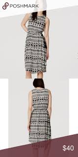 Loft Tribal Aztec Print Black White Midi Dress M Black White Midi Dress White Midi Dress White Midi Length Dress