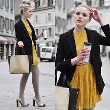 Yellow Dress With Black Tights Fashion Style Mustard Yellow Dresses