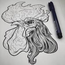 Black and white rooster tattoo. Superb Black And White Rooster Head Tattoo Design Tattooimages Biz