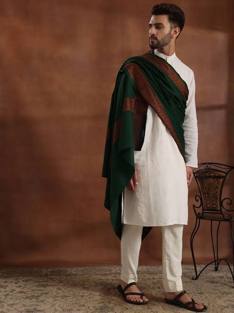 Buy Pure Wool Paisley Border Mens Shawl Lohi - KCS Shop