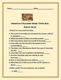 March is the time of year when animals start waking up from hibernation. American Chocolate Week March 18 24 Trivia Quiz Tpt