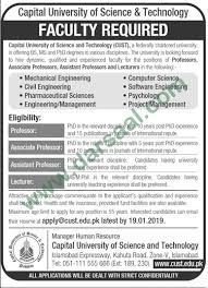 Remember applicants, without having the eligibility you. Lecturer Jobs In Capital University Of Science Technology In Islamabad 13 Jan 2019 Darsaal