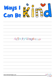 The writing paper on this page is meant to help preschool, kindergarten or early elementary grade students who are learning their handwriting. Ways I Can Be Kind Writing Paper