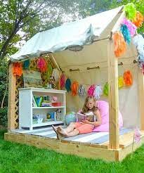 A 2019 study found that kids who spent the least amount of time in green spaces were 55% more likely to develop psychiatric issues, such as anxiety and mood disorders, as adolescents or adults. I Wonder If We Could Do Something Cute With Our Outside House Thing At Playgroup Outdoor Reading Nooks Play Houses Outdoor Kids