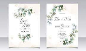 Wedding Invitation Card With Eucalyptus Leaves Template Wedding Invitation Cards Elegant Wedding Invitation Card Flower Wedding Invitation