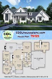 Southern Style House Plan 75159 With 3 Bed 2 Bath 2 Car Garage Southern Style House Plans New House Plans Farmhouse Plans