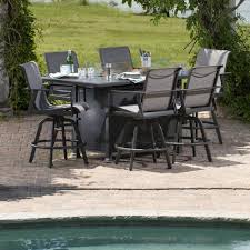 Safe for use on wooden deck: Mallin Dakoda Sling Modern Counter Height Outdoor Fire Pit Set Ml Dakodasling Set1