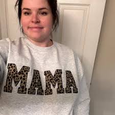 Mama Embroidered Leopard Print Applique Sweatshirt