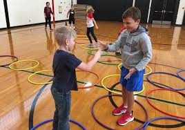 Object of the hula hoopla game get a hula hoop from one end of a line of kids and back without releasing hands. Hoop Hop Showdown Rock Paper Scissors Hula Hoop Activity S S Blog Pe Activities Gym Games For Kids Kids Gym