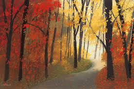 Lynn Krause: Autumn Road Fertig-Bild 60x90 Wandbild Herbst Wald ...