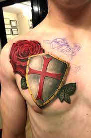 Greyscale shading with a red saint georges cross and maybe red dragon fire. Stgeorge In Tattoos Search In 1 3m Tattoos Now Tattoodo
