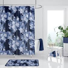 Dark Blue Roses Floral Shower Curtain Indigo Dark Floral Designer Decor Bold Retro Roses Deep Dark Roman Rose Shower Curtain Floral Shower Curtains Decor