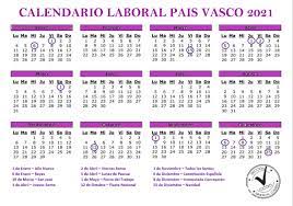 El máximo de días festivos al año es de 14. Calendario Laboral 2021 Pais Vasco