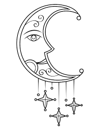 Sun and moon coloring pages bing images moon coloring pages. Printable Victorian Moon And Stars Coloring Page