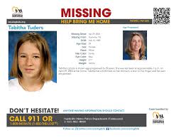 MISSING! Tabitha's photo is shown age-progressed to 29 years. She was last  seen at approximately 7 a.m.