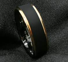 8mm Tungsten Carbide Black With Gold Trim Ring Sizes 6 13 Rose Gold Mens Ring Mens Wedding Rings Black Mens Gold Rings