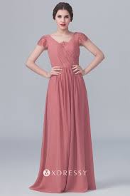 Vintage Brick Red Chiffon V Neck Cap Sleeve Dress In 2020 Bridesmaid Dresses Vintage Bridesmaid Dresses Floor Length Chiffon Bridesmaid Dresses