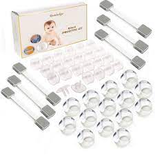 Amazon Com Baby Proofing Kit Easy To Install Safety Set Of Outlet Plug Covers Adjustable Cabinet Locks Clear Corner Protectors 3m Adhesive Baby