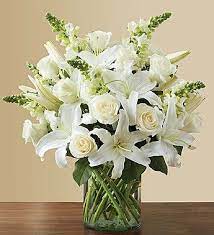 What to write on funeral flowers and sympathy cards? Classic All White Arrangement For Sympathy Judy S Village Flowers Foxboro Ma