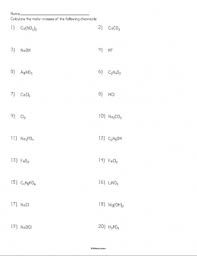 Find the molar masses of the following compounds: Molar Mass Worksheet Molar Mass Worksheets Teaching High School