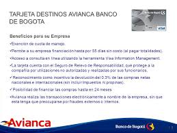 Más de alianzas en 11 categorías para y banco de bogota tarjeta de credito visa saldo natural porque las tarjetas. Tarjeta Destinos Avianca Banco De Bogota Ppt Descargar
