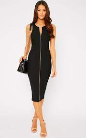 John lewis and partners sosandar zip front collarless denim dress, black £69. Wright Kate Black Zip Front Bodycon Dress Midi Dress Bodycon Zip Front Dress Fashion