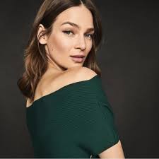 REISS Lavinia green knit bodycon asymmetrical dress, Sz S