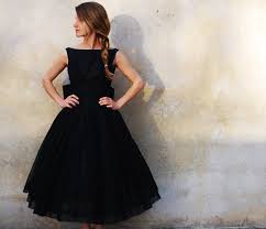 1950s Jet Black Party Prom Cocktail Dress Cocktail Dress Prom Black Cocktail Dress Tea Length Dresses