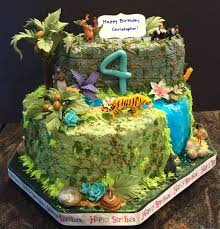 Jungle Book Theme Cake Whipped Cream Icing With Gum Paste Buttercream Details And Purchased Figurines Book Cakes Animal Print Cake Cake