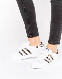 Black And Rose Gold Adidas Trainers Adidas X Farm White And Crochet Print Superstar Trainers At Asos Com Rose Gold Adidas Shoes Adidas Sneakers Women Black Adidas Shoes