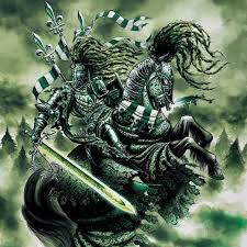 A mystical horse of fey power, the steed of the green knight was never slowed by its heavy barding. 34441562 Warhammer Fantasy Green Knight Warhammer Fantasy Roleplay