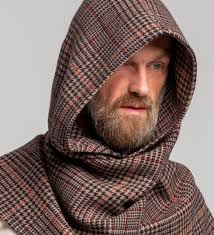 Soft Wool Checked Hood Unisex, Brown Cowl Scarf ,cowl Shrug ,cowl Hood,  Festival, Scarf, Convertible Scarf, Hooded Scarf, Tartan, Assassins