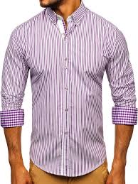 Chemise à carreaux homme tendance homme chemise col mandarin légère matelassé chemise jaune pas cher mode pure slim chemise automne homme manches longues style. La Chemise En Rayures Avec Les Manches Longues Pour Homme Violette Bolf 9711 Violet