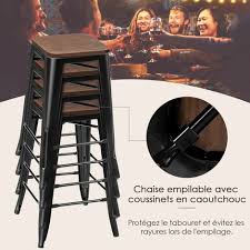 Tabouret empilable pour extérieur bas haut avec structure en acier laqué et assise / dossier en polypropylène. Costway 4 Tabouret Bar Empilable De Style Industriel Vintage Hauteur 64 5 Cm Charge Max 150