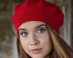 Merino Wool Beret in Red, Spring French Accessory for Her, Valentine's Beret