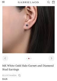 14K White Gold Halo Garnet (January Birthstone) and Diamond Stud Earrings