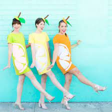 Posted A Full Video Tutorial Of All Of Our Fruit Costumes Including These Citrus Slices Fruit Halloween Costumes Fruit Costumes Diy Costumes