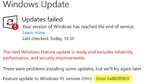 The latest windows insiders preview for windows 10 version 20h2 will. How To Fix Windows 10 Update Error 0x800f0801