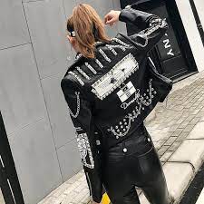 Punk Rock Chained Studded Leather Jacket In 2021 Leather Jackets Women Womens Fashion Black Women Fashion