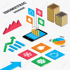 Isometric Design Graph And Pie Chart Hvac Icons Heating Ventilating