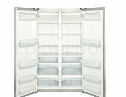 Empty out the fridge, let warm up & remove the back panel of the freezer. Fridge With Open Door Isolated On White Stock Image Colourbox