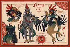 262747 - safe, artist:lushminda_art, cockatrice, dragon, fictional species,  anthro, adoptable, armor, beak, breasts, feathers, featureless breasts,  featureless crotch, female, knight, reference sheet, solo, solo female,  sword, tail, thick thighs ...