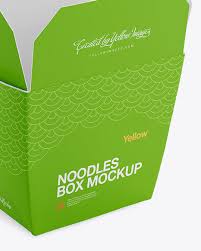 Opened Matte Noodles Box Mockup Half Side View In Box Mockups On Yellow Images Object Mockups