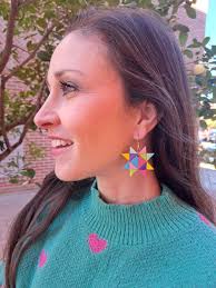 Kendra- Colorful Custom Handmade Clay Earrings, Quilt Block Earrings,  Sawtooth Star Earrings, Statement Earrings for Sewers and Crafters
