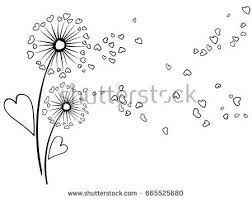Dandelion Flowers Summer Vector Card Heart Shaped Feather Leaves Flying Petals Black A Flower Illustration Pattern Flower Illustration Blue Flower Painting