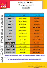 Calendrier paiement service civique 2019. Calendrier Previsionnel Des Payes Et Pensions Annee 2020 Date De Versement Des Salaires Et Pensions 2020 La Cgt Penitentiaire
